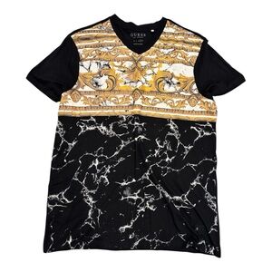 NWOT GUESS Black & Gold Baroque Marble V-Neck Tee – Luxe Designer Clubwear